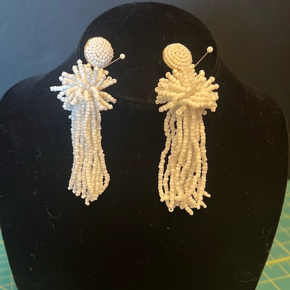 Baublebar White Seed Bead Tassel Dangle Drop Statement Earring - Picture 3 of 3